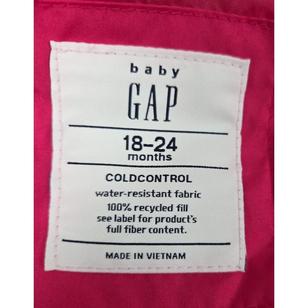 GAP Baby Girls 18-24 Mos Puffer‎ Vest Cold Control Hot Pink Full Zip Warm NEW